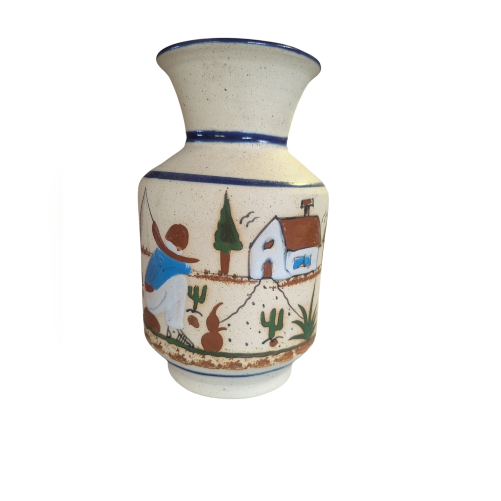 Handcrafted Ceramic Vase with Rustic Scene